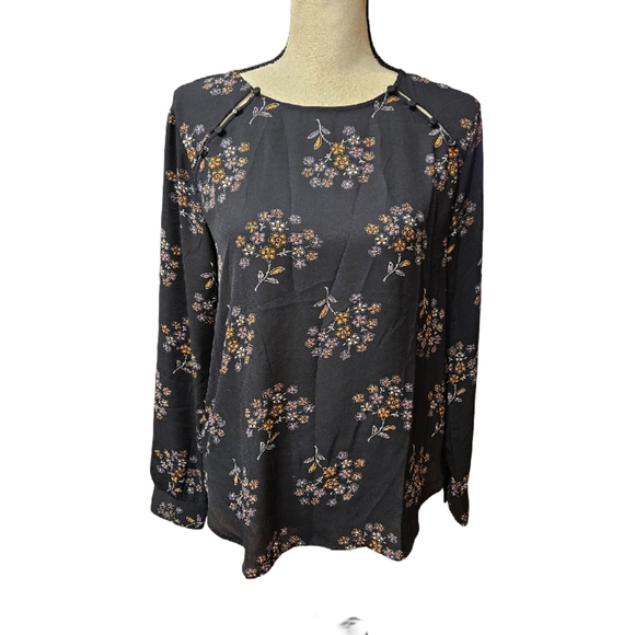 LOFT Tops - LOFT Floral Black Blouse